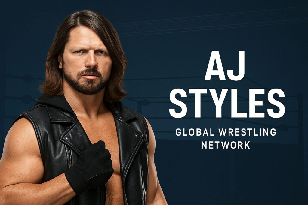 Muscular long-haired wrestler wearing black leather vest