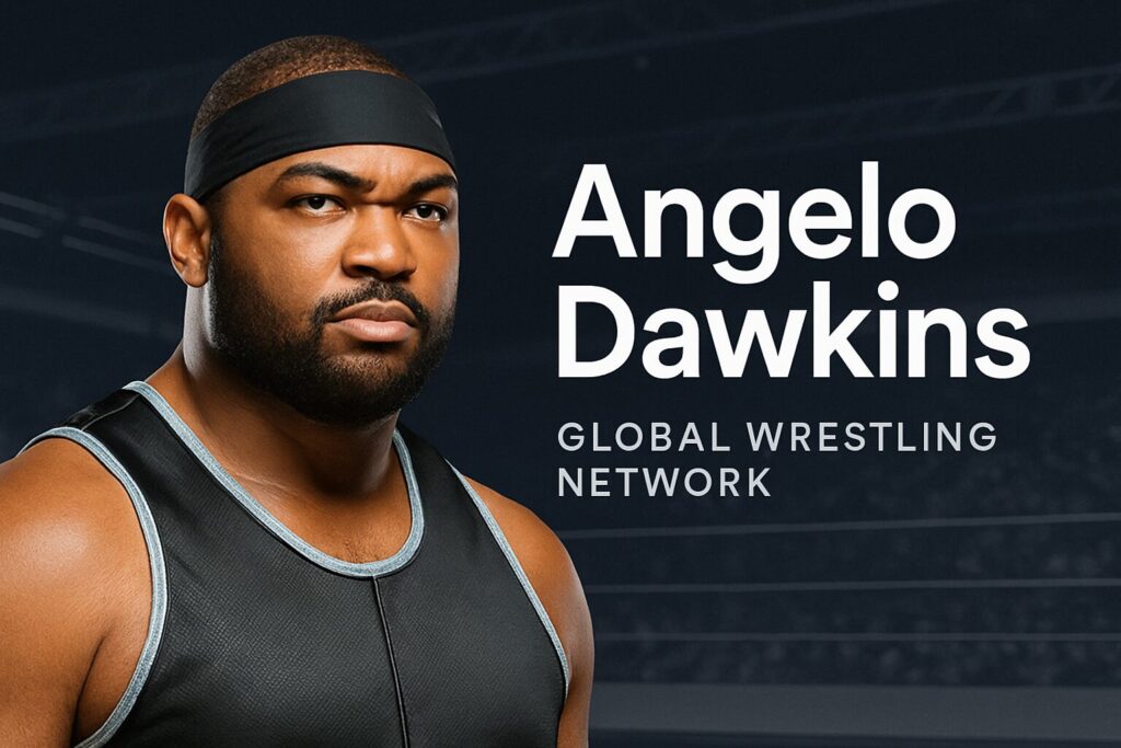 Muscular wrestler in headband, Global Wrestling Network.