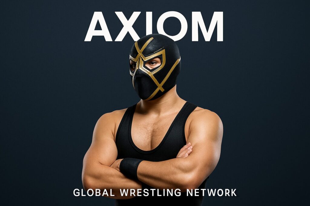 Masked wrestler with black and gold mask.