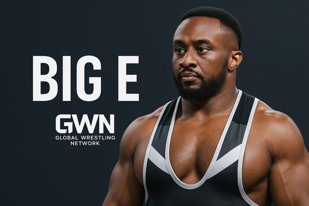 Wrestler in singlet beside BIG E text