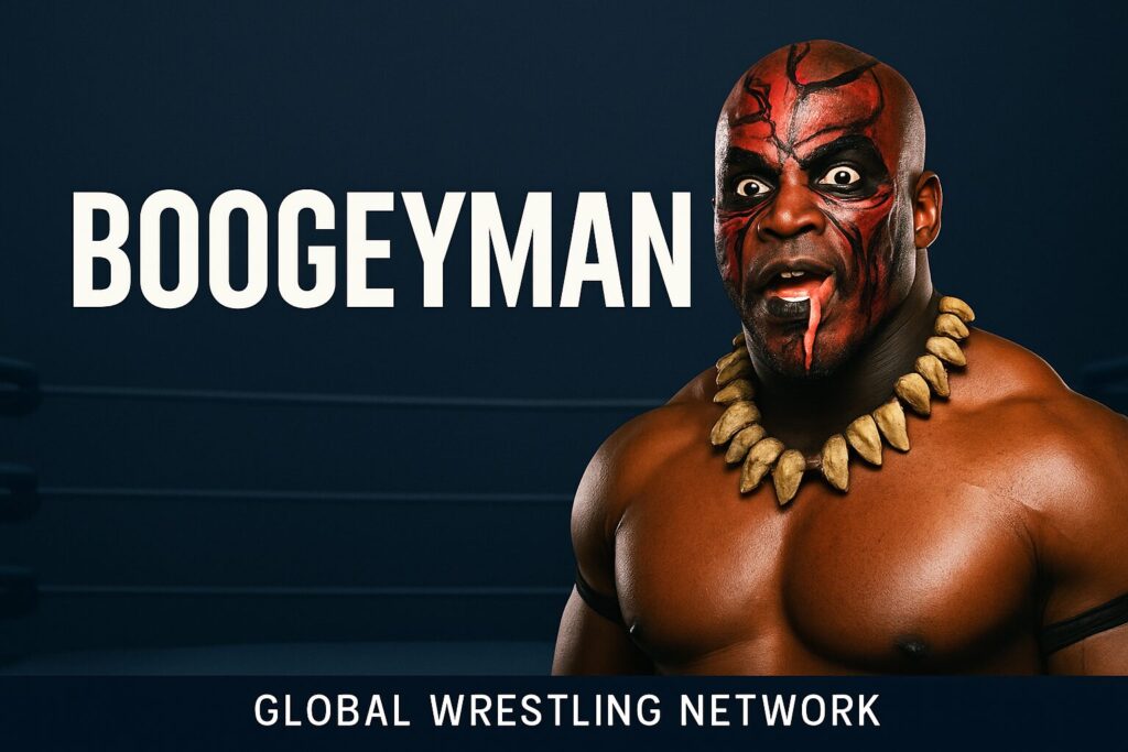 Boogeyman wrestler with red facepaint, bone necklace