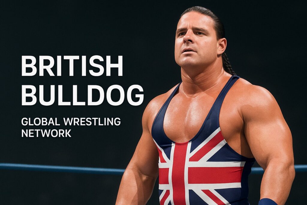 Muscular wrestler wearing Union Jack singlet