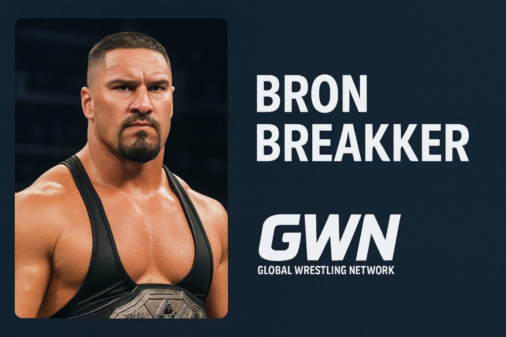 Muscular male wrestler with goatee and championship belt