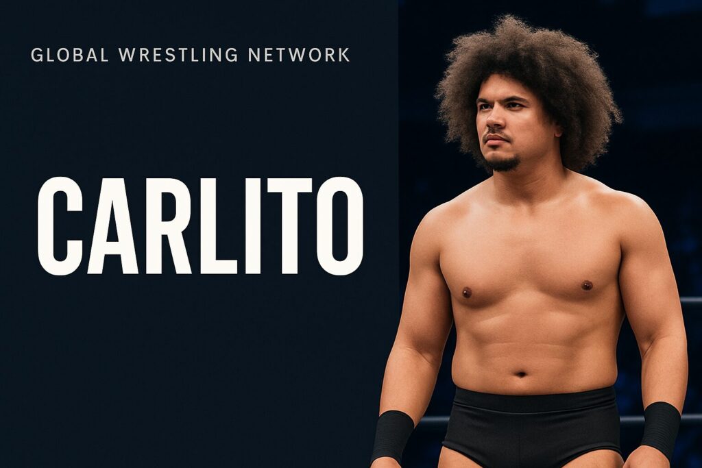 Wrestler with large afro beside CARLITO.