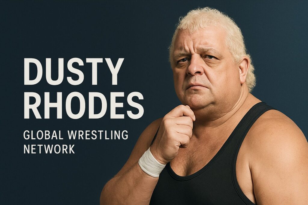 Serious older wrestler in black tank.