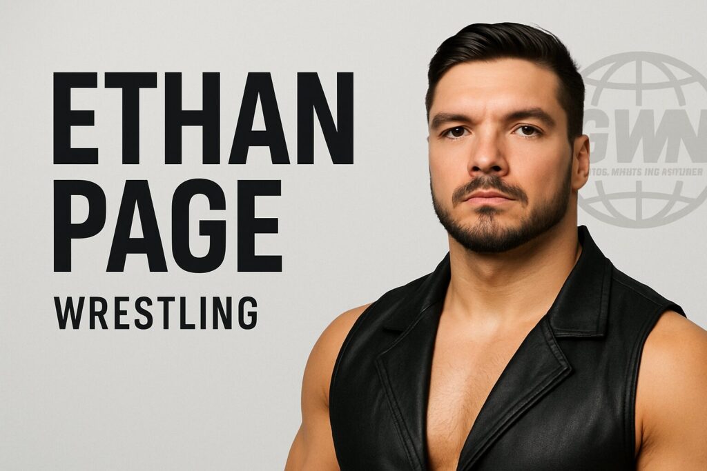Man in black vest beside ETHAN PAGE.