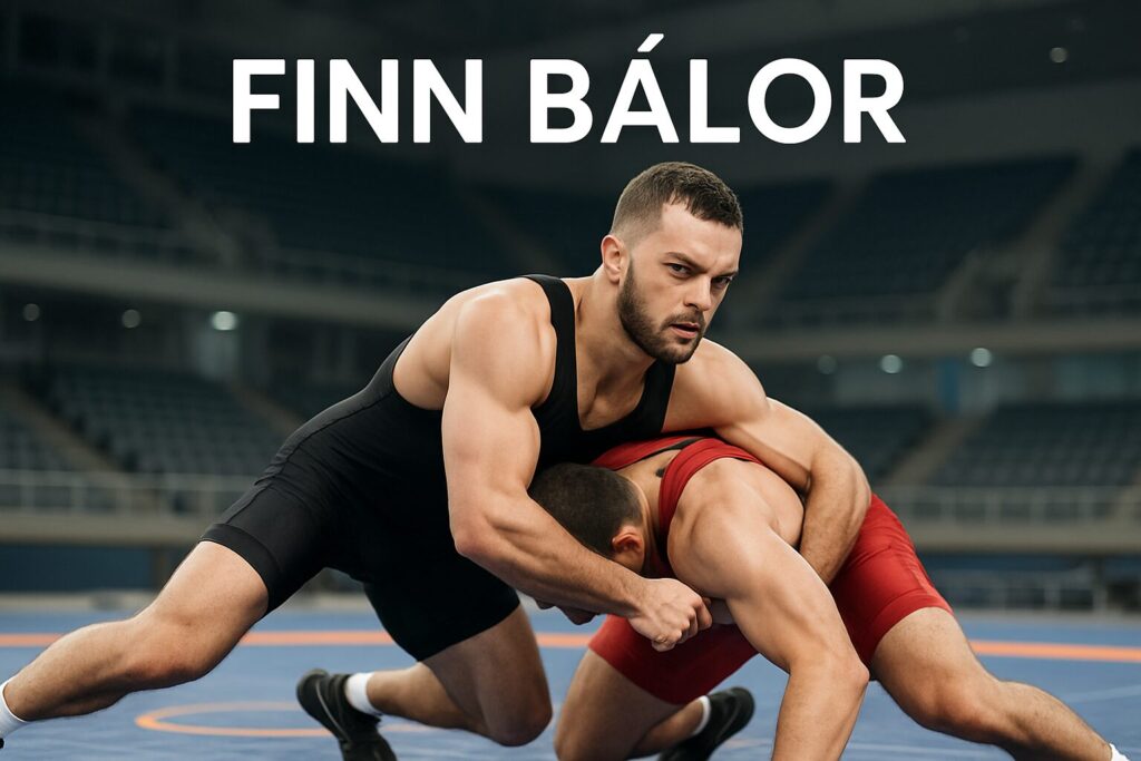 FINN BÁLOR banner over wrestler pinning opponent