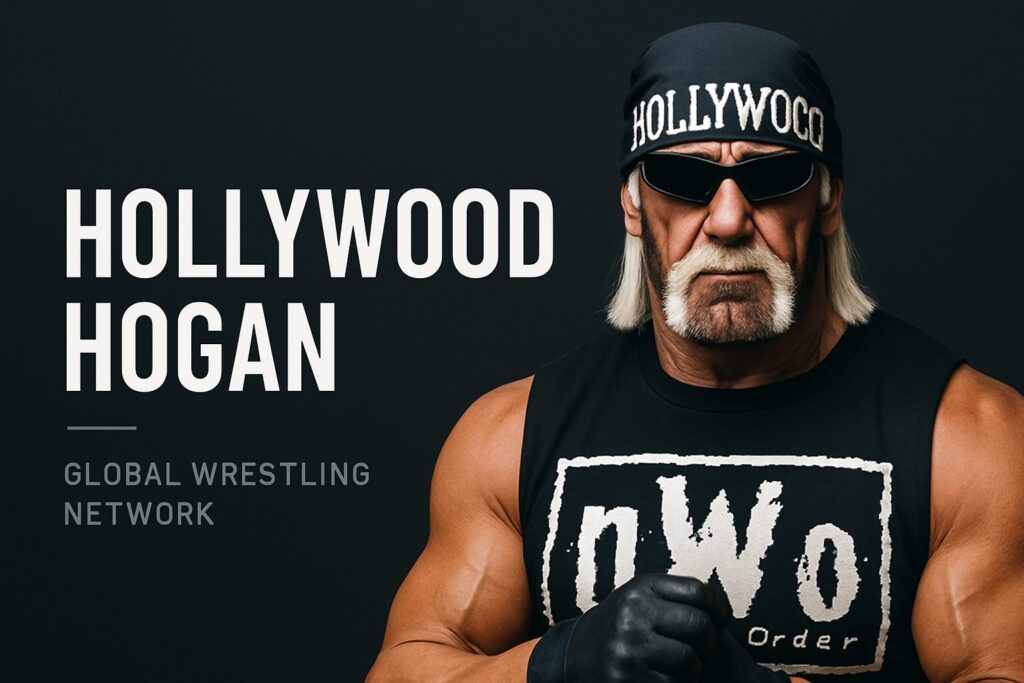 Muscular wrestler in bandana and sunglasses.