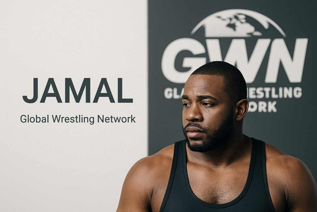 Wrestler in black tank top beside JAMAL