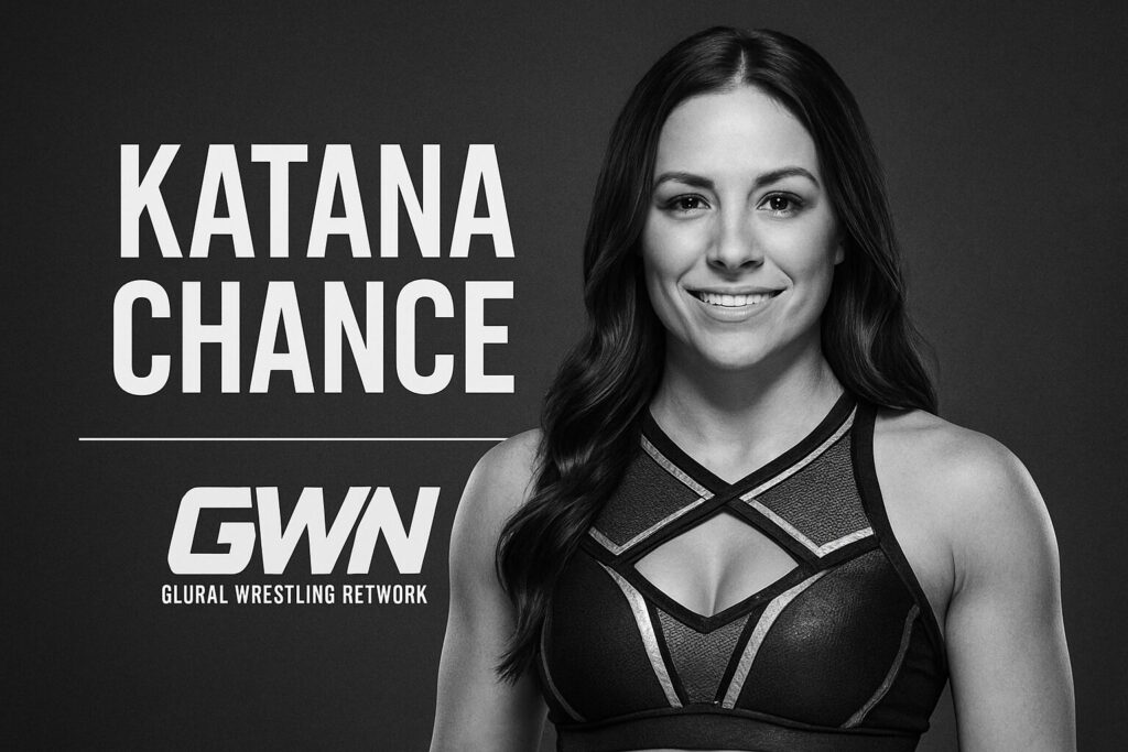 Black-and-white smiling athlete portrait with text