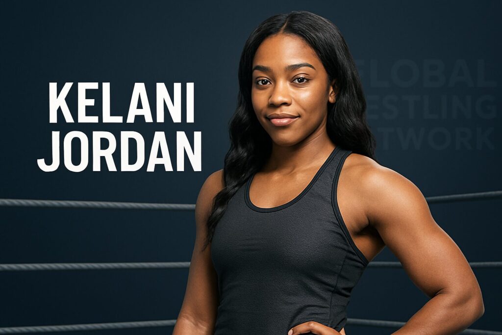 Female athlete posing by wrestling ropes