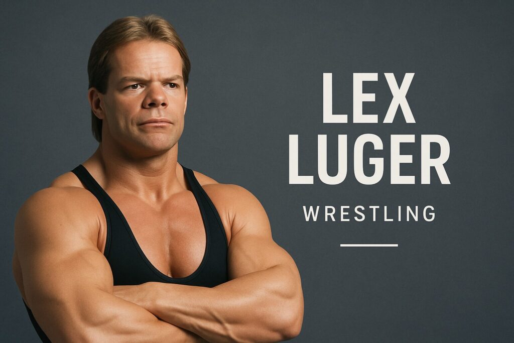 Muscular wrestler in black tank top.