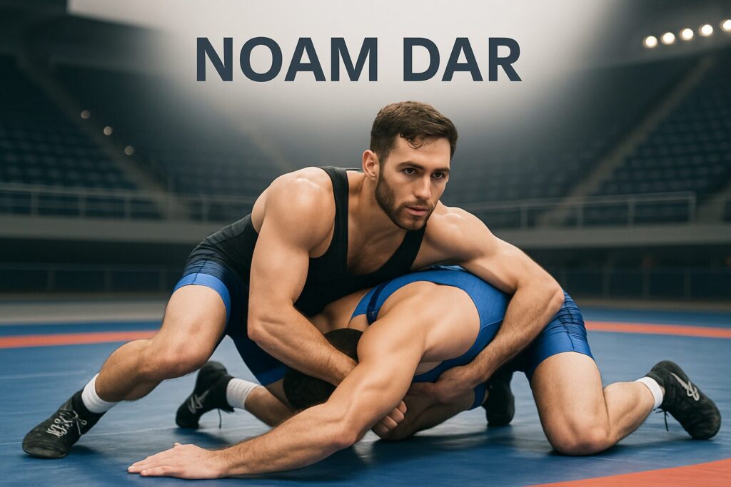 Wrestler pinning opponent under NOAM DAR banner