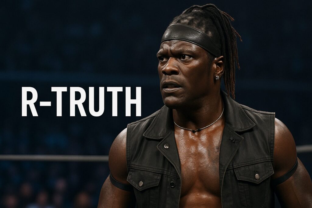 Sweaty wrestler with dreadlocks and headband