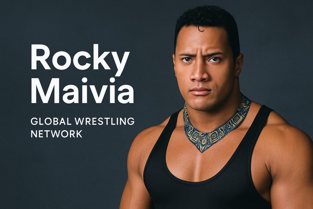 Muscular man labeled Rocky Maivia portrait