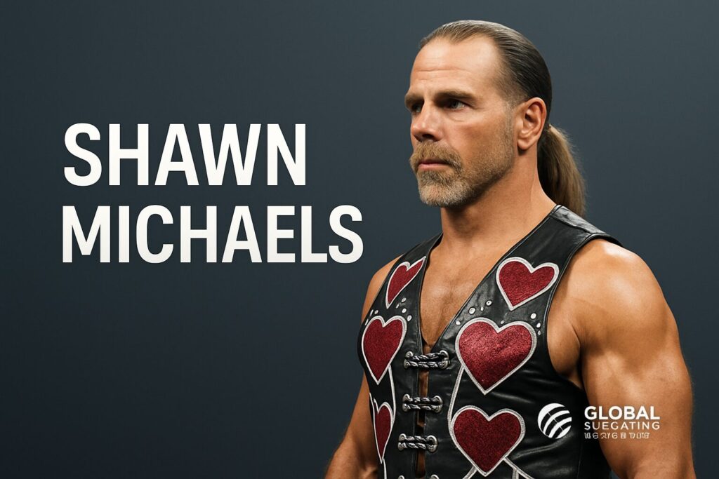 Muscular man with ponytail wearing heart-decorated vest
