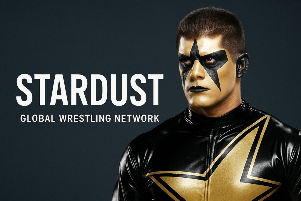 Wrestler with star face paint beside STARDUST