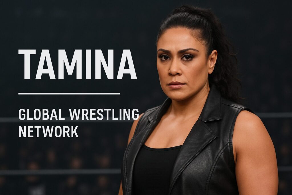 Resolute female wrestler in leather vest