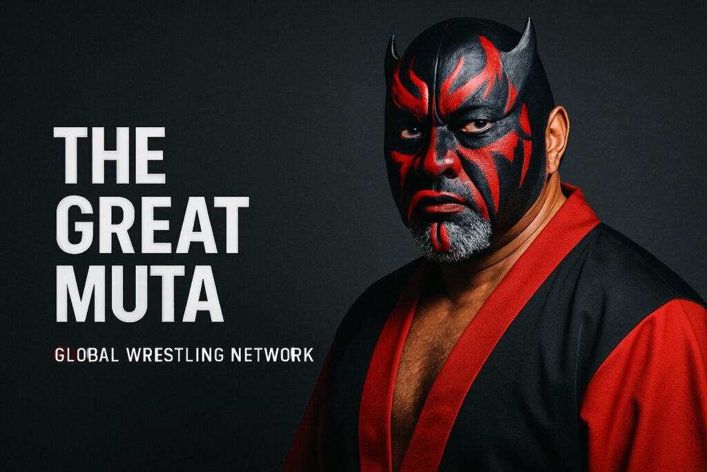 Masked wrestler with red-black face paint.