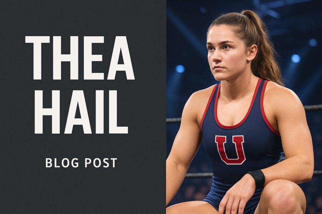 Athlete in singlet beside THEA HAIL