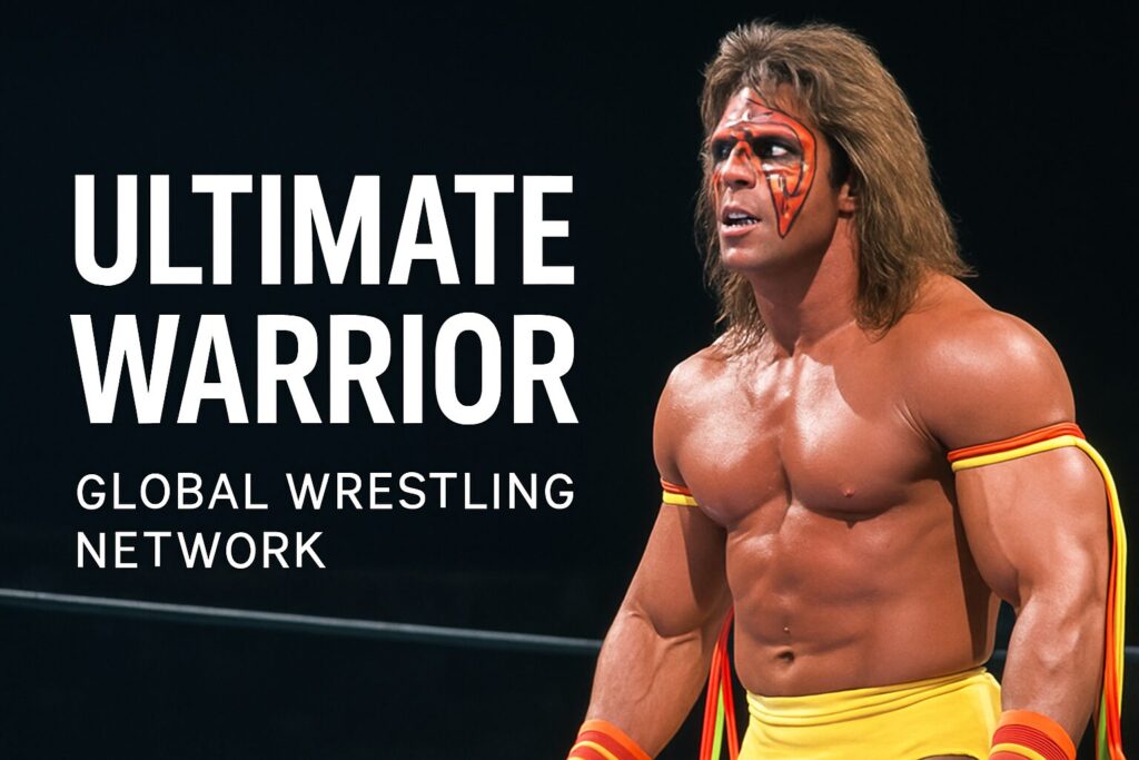 Muscular wrestler with orange face paint