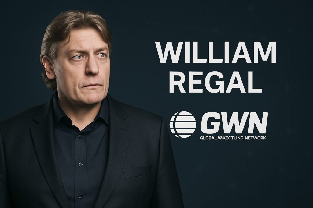 Man in dark suit beside GWN logo