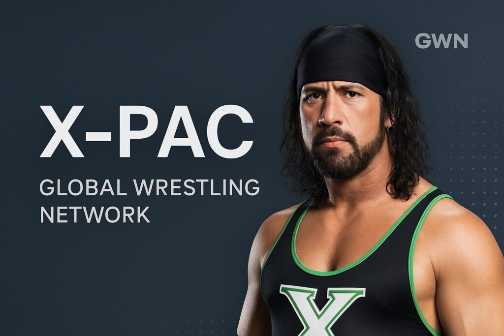 Male wrestler with bandana and X-logo singlet